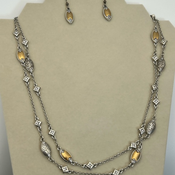 Brighton Wiltern Long Necklace & Earrings Set Two-tone 43" Gold Silver Plated - Picture 13 of 14